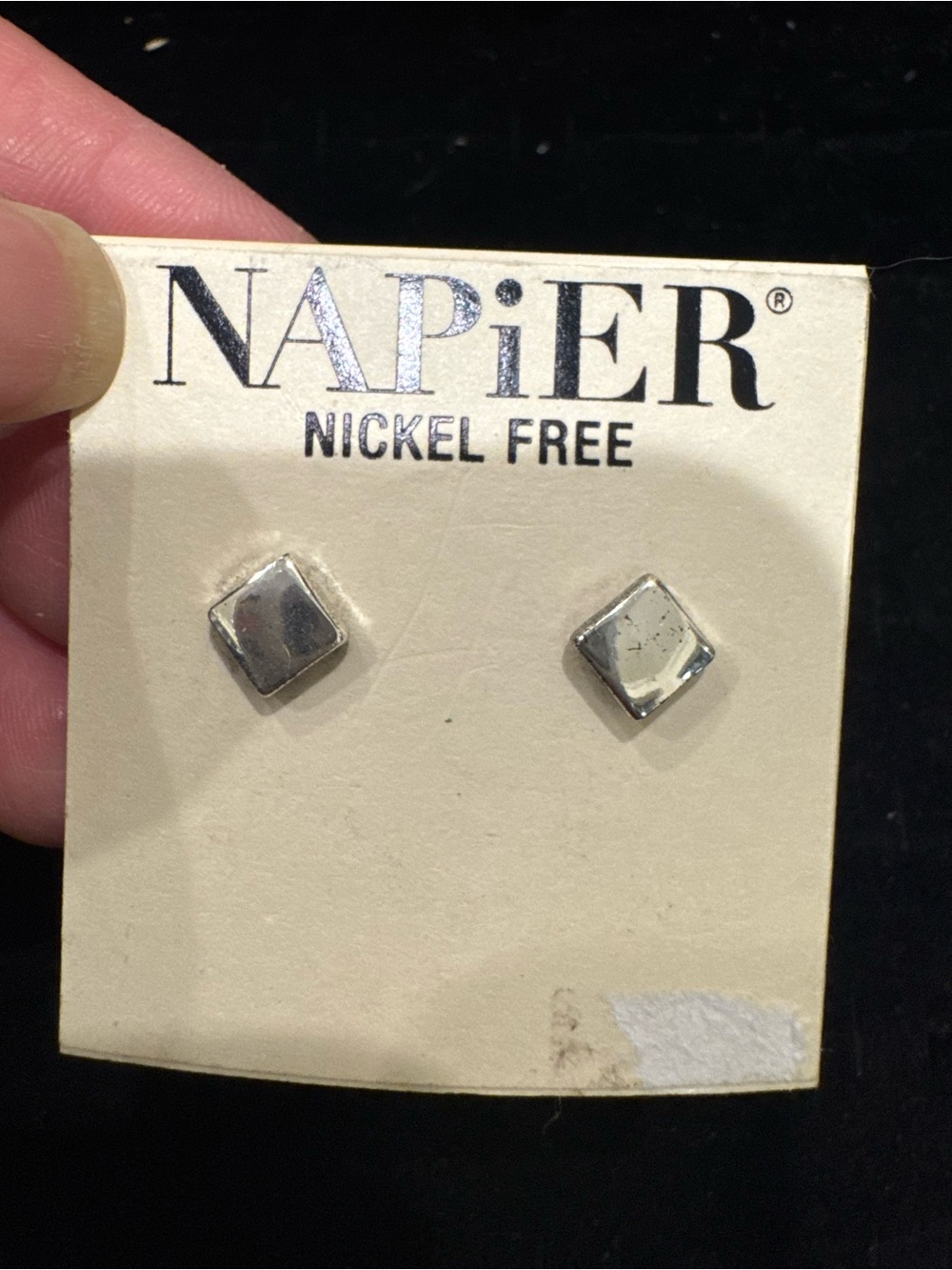 Napier Silver Tone Square Stud Earrings Nickel Free Geometric Vintage Style